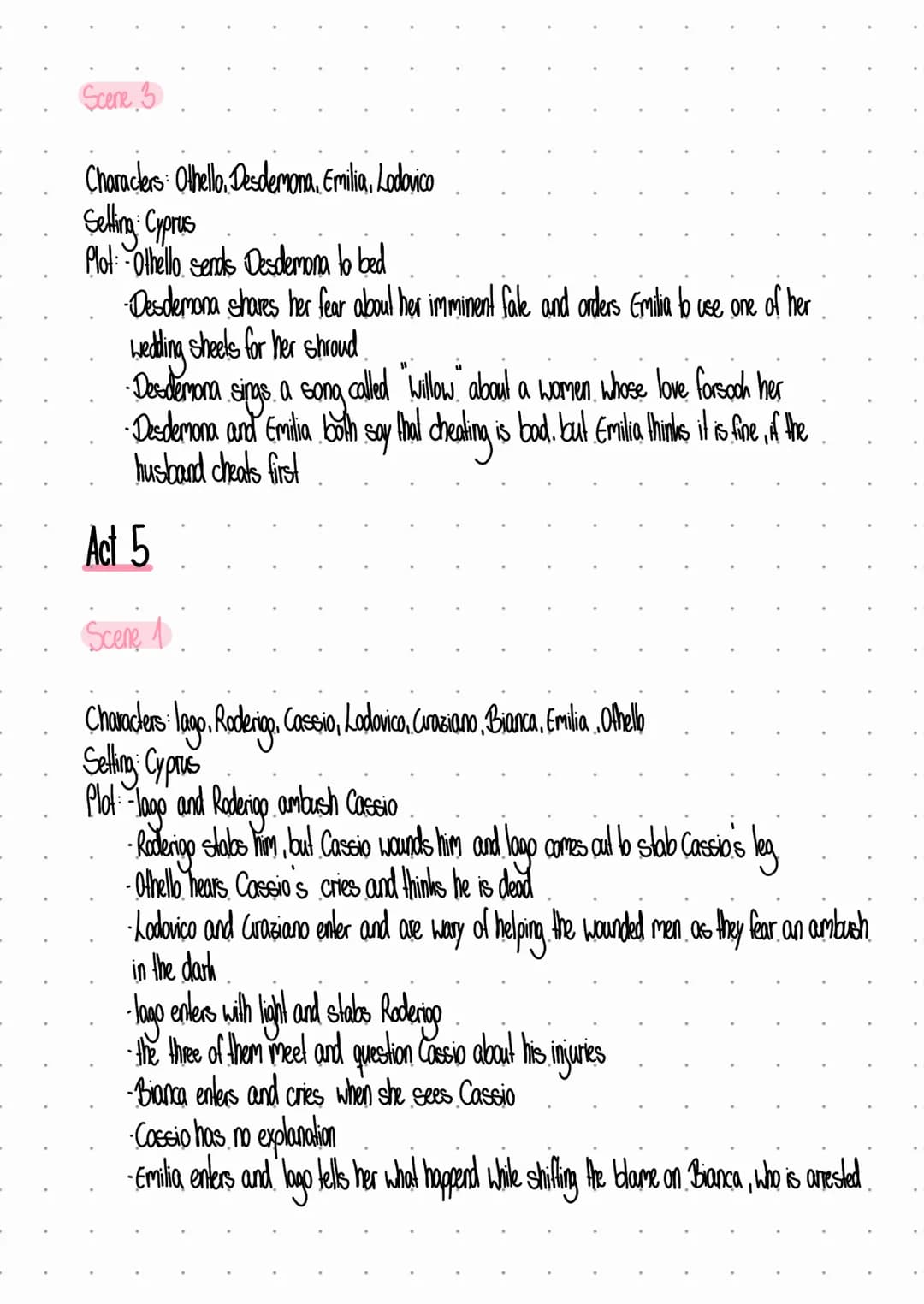 ACT 1
Othello
• Scene 1:
Characters: Roderigo, lago, Brabantio
Setting: Venice, outside Brabantias house
Plot: Roderigo and lago both want r