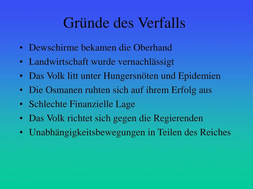 Das Osmanische Reich
Von Nico ●
Allgemeines:
das Reich erstreckte sich
über 3 Kontinente
Mittelpunkt des Reiches
war die heutige Türkei
gegr