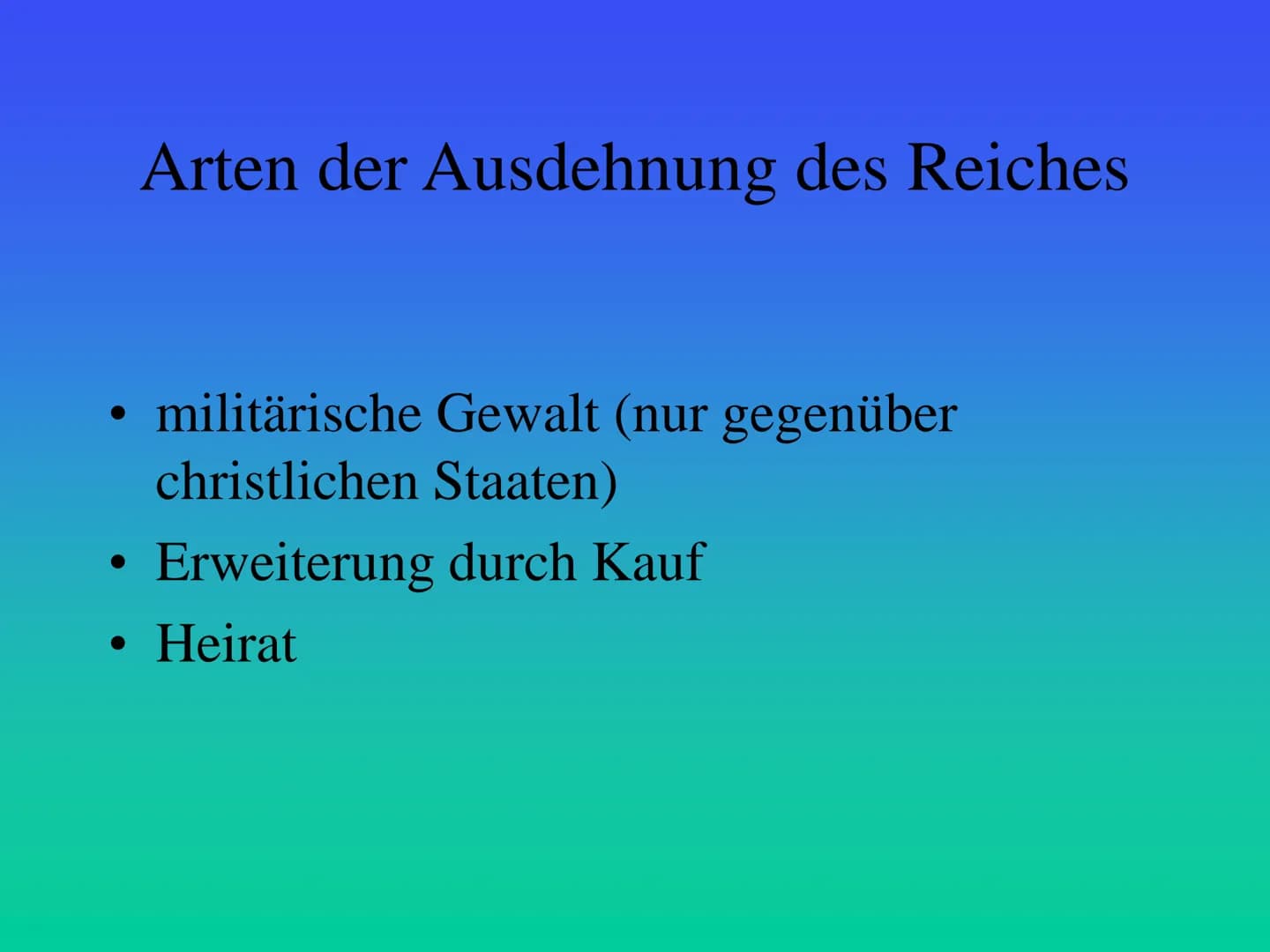 Das Osmanische Reich
Von Nico ●
Allgemeines:
das Reich erstreckte sich
über 3 Kontinente
Mittelpunkt des Reiches
war die heutige Türkei
gegr