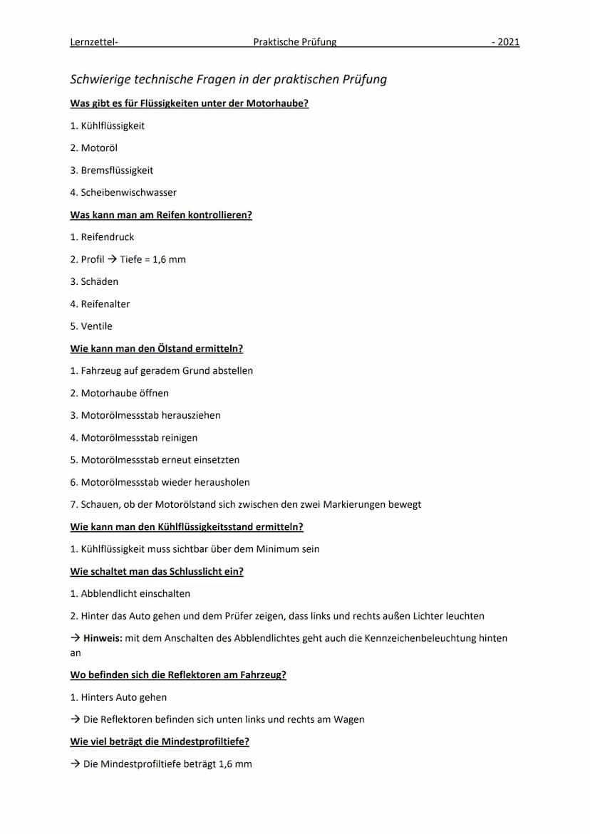 Technische Fragen Praktische Prüfung 2024 PDF Übe Fragen und