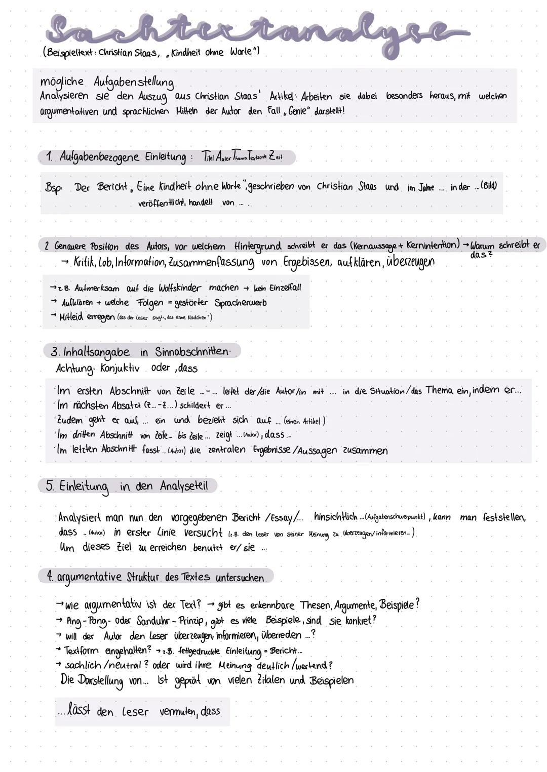 Sachtertanalyse
(Beispieltext: Christian Staas, Kindheit ohne Worte")
mögliche Aufgabenstellung.
Analysieren sie den Auszug aus Christian St