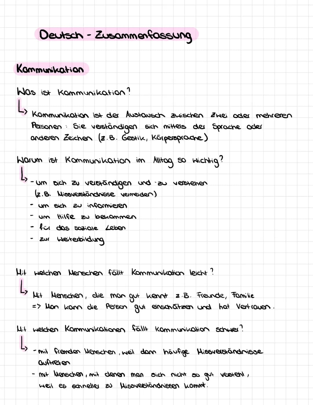 Deutsch - Zusammenfassung
Kommunikation
Was ist kommunikation?
Kommunikation ist der Austausch zwischen Zwei oder mehreren
Personen · Sie ve