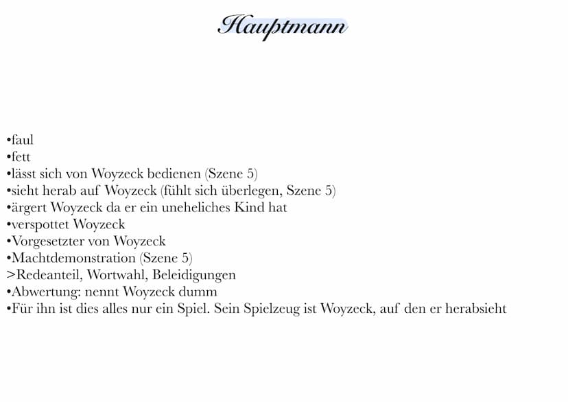 Woyzeck
⚫eifersüchtig auf den Tambourmajor >kann Marie nichts bieten
abhängig vom Doktor & Hauptmann
●
4 Tätigkeiten, trotzdem nicht genug G