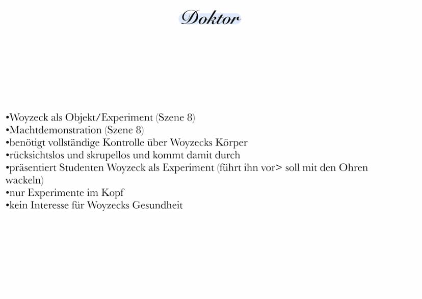Woyzeck
⚫eifersüchtig auf den Tambourmajor >kann Marie nichts bieten
abhängig vom Doktor & Hauptmann
●
4 Tätigkeiten, trotzdem nicht genug G