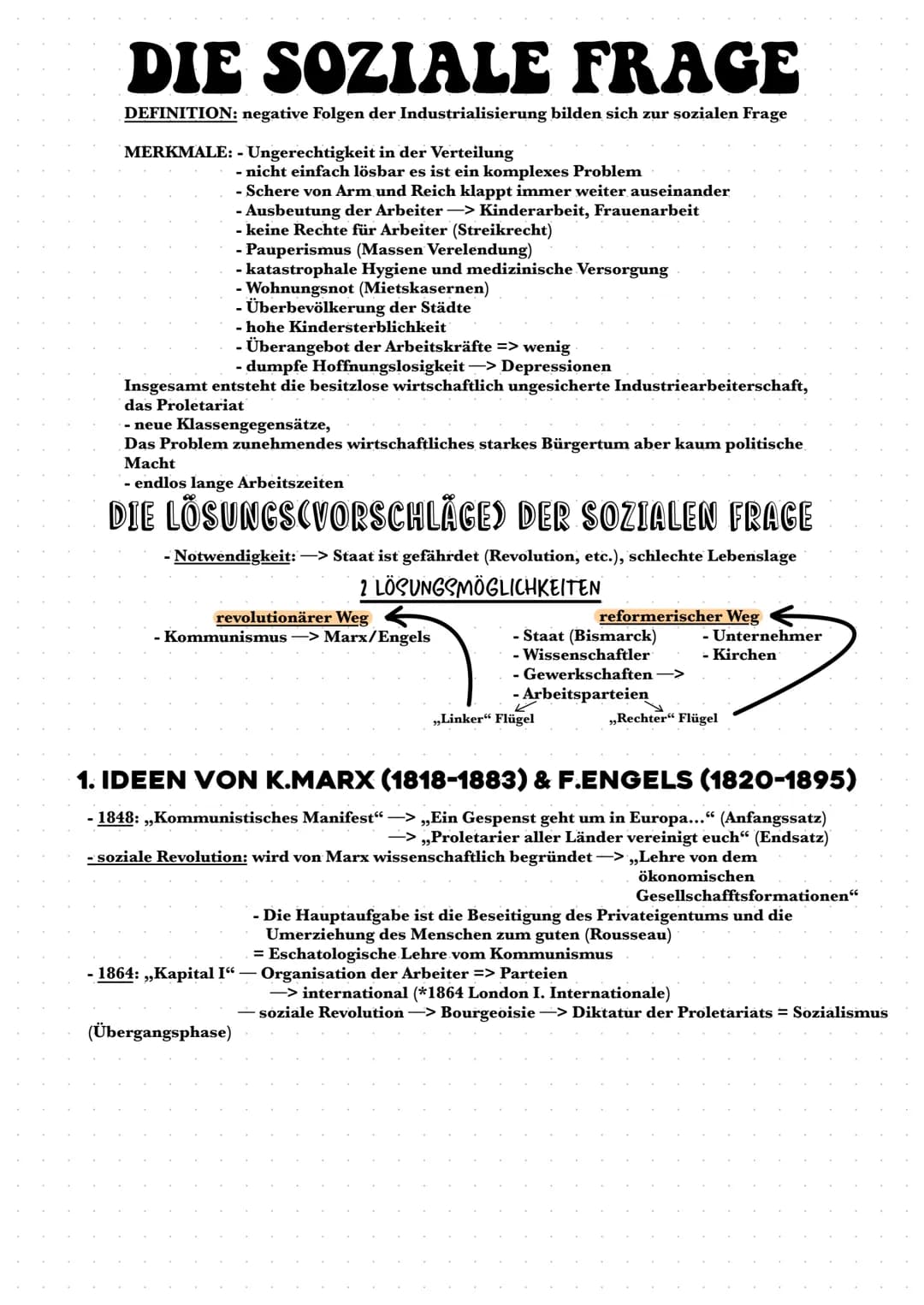 DIE SOZIALE FRAGE
DEFINITION: negative Folgen der Industrialisierung bilden sich zur sozialen Frage
MERKMALE: - Ungerechtigkeit in der Verte