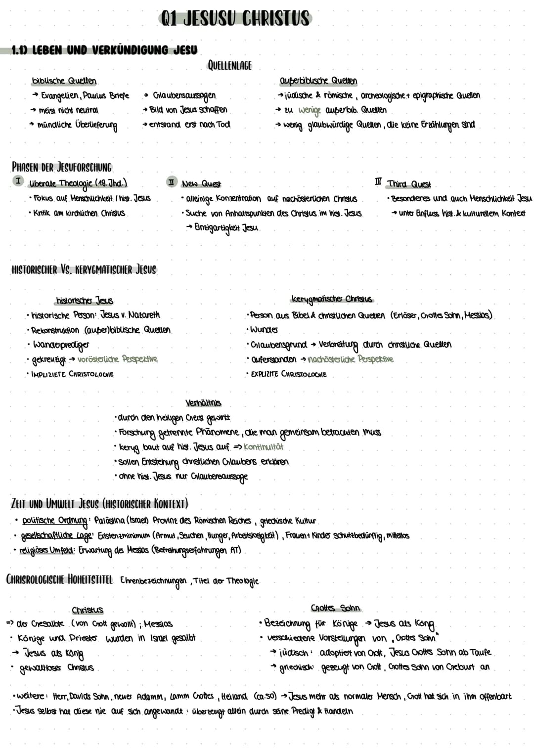 Q1 JESUS CHRISTUS
1.1) • Leben und Verkündigung Jesu / Reich Grottes
THEMEN
• Botschaft Jesu in Gleichnissen + Wundergeschichten
• Doppelgeb