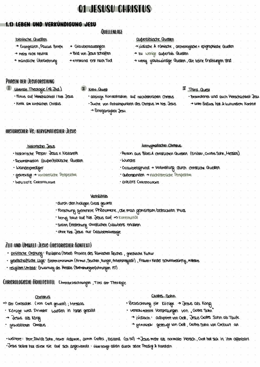 Q1 JESUS CHRISTUS
1.1) • Leben und Verkündigung Jesu / Reich Grottes
THEMEN
• Botschaft Jesu in Gleichnissen + Wundergeschichten
• Doppelgeb