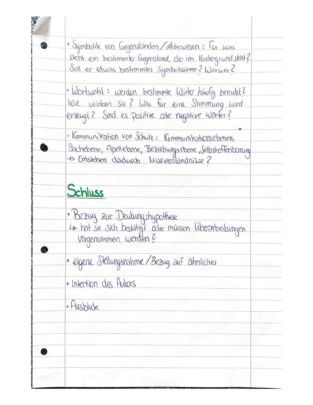 DEUTSCH INTERPRETATION
Einleitung
Basissatz
• Inhaltsangabe (Hilfe: Sinnabschnitte) → Prasens, keine Zeilenangabe
• Deutungshypothese
Was wi