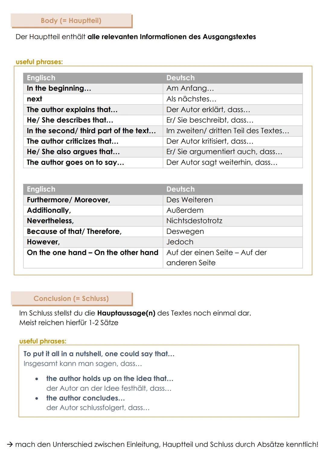 - text production -

# Summary
= Zusammenfassung

# Grundlagen

* keine eigene Meinung/ Ich-Perspektive
* Inhalt des Ausgangstextes in eigen