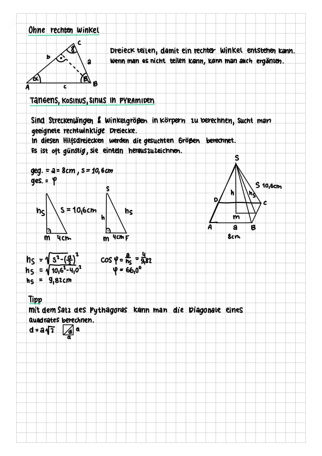 Sinus, Tangens & KOSINUS
Im rechtwinkligem Dreieck ABC mit & 90° definiert man folgende
Seitenverhältnisse
Sin α =
cos d =
tan a =
Gegenkath