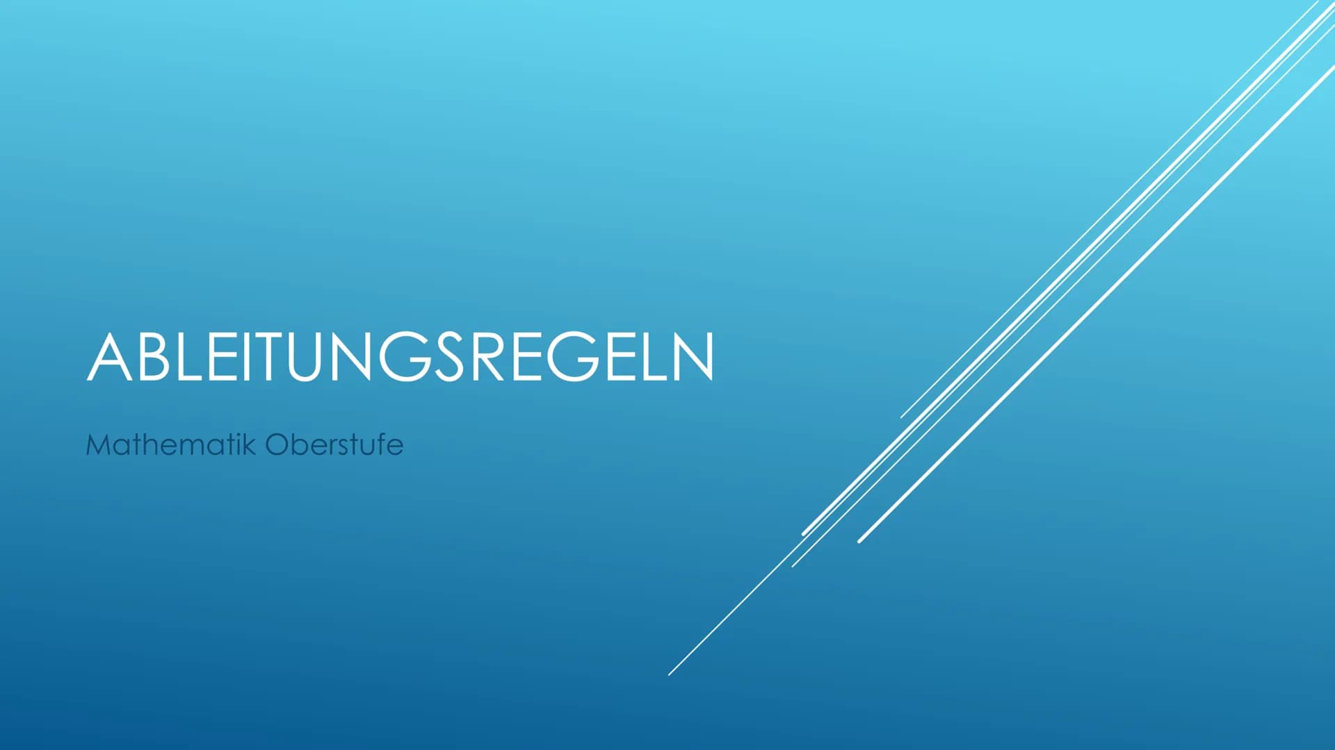 Ableiten einer Konstanten
Beispiel:
Ableiten der Variablen
Beispiel:
Potenzregel
Beispiel:
Summenregel
Beispiel:
Faktorregel
Beispiel:
Produ