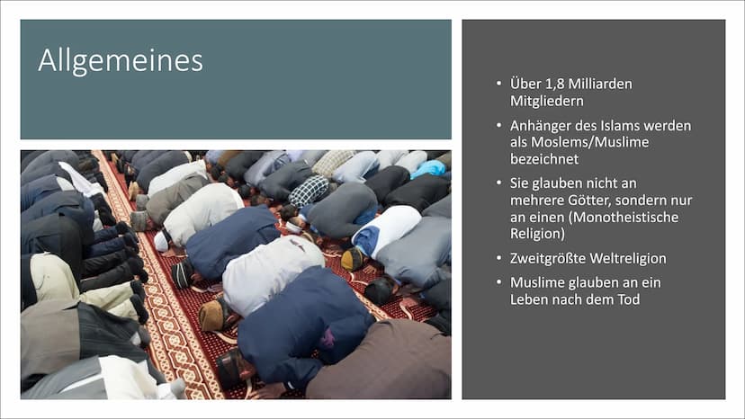 C
Der Islam
Hingabe an den einzigen Gott Inhalt
Allgemeines
• Gott = Allah
Der Koran
• Die 5 Säulen
Der Islam
Traditionen und Vorschriften
•