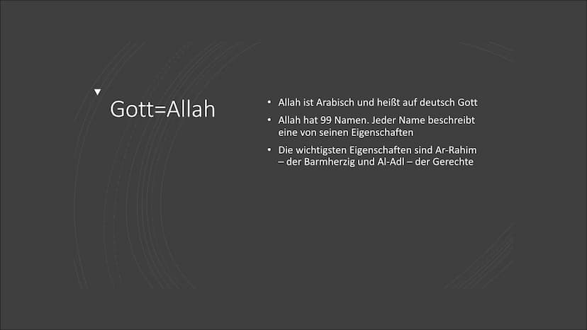 C
Der Islam
Hingabe an den einzigen Gott Inhalt
Allgemeines
• Gott = Allah
Der Koran
• Die 5 Säulen
Der Islam
Traditionen und Vorschriften
•