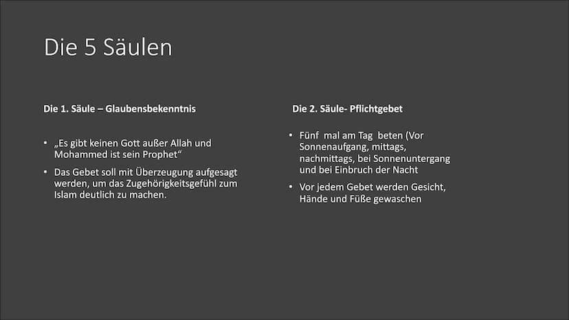 C
Der Islam
Hingabe an den einzigen Gott Inhalt
Allgemeines
• Gott = Allah
Der Koran
• Die 5 Säulen
Der Islam
Traditionen und Vorschriften
•