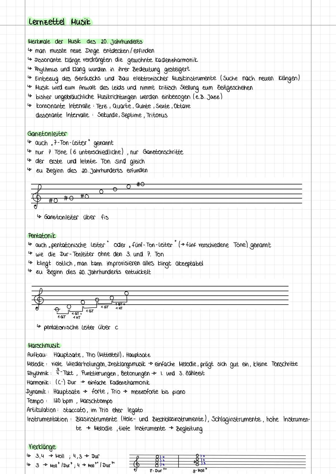 Lernzettel Musik
Merkmale der Musik des 20. Jahrhunderts
4 man musste neue Dinge entdecken/erfinden
Dissonante klänge verdrängten die gewohn