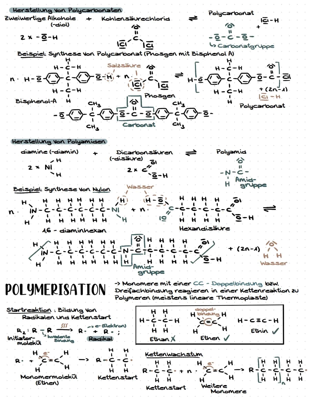 -> Bildung des Polymers erfolgt durch einer
Vielzahl an Kondensationsreaktionen, also unter
Abspaltung eines kleineren Moleküls (2.B. H 0)
B