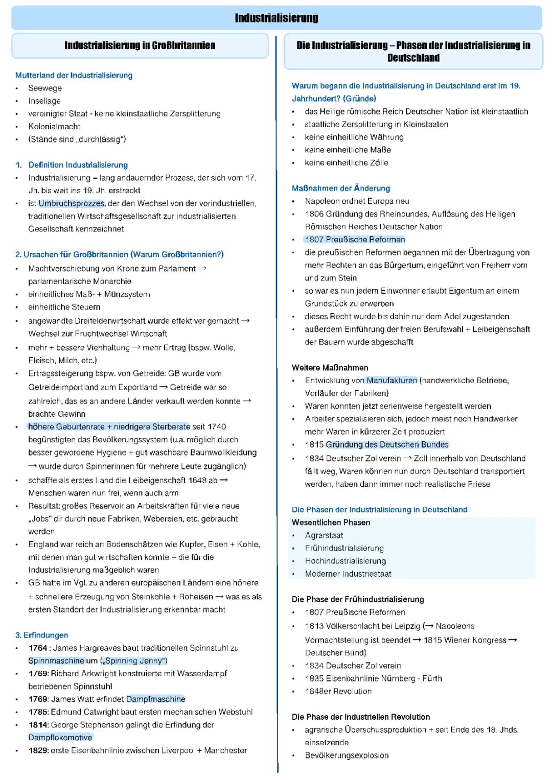 Industrialisierung (GB, Deutschland, Sachsen)