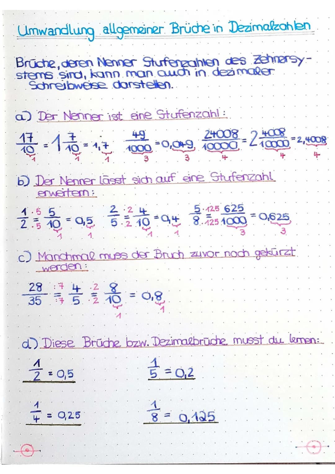 《Umwandlung von Brüchen in Dezimalzahlen》 