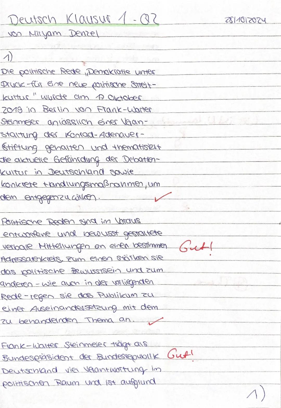 Deutsch Q2.1 GK
Klausur Nr.1: Analyse eines pragmatischen Textes mit weiterführendem
Schreibauftrag - Rede (180 Min.)
28.10.24
Aufgabenstell