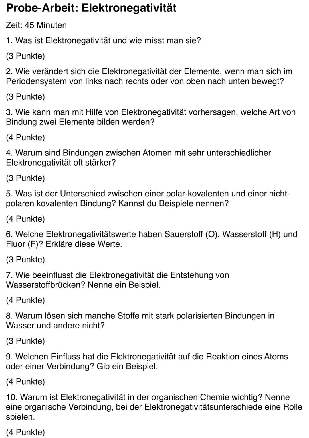 Die Elektronegativitat
Die Elektronegativität
= Die Fähigkeit eines Atoms, die Elektronen innerhalb einer Elektronenpaarbindung
(= Atombindu