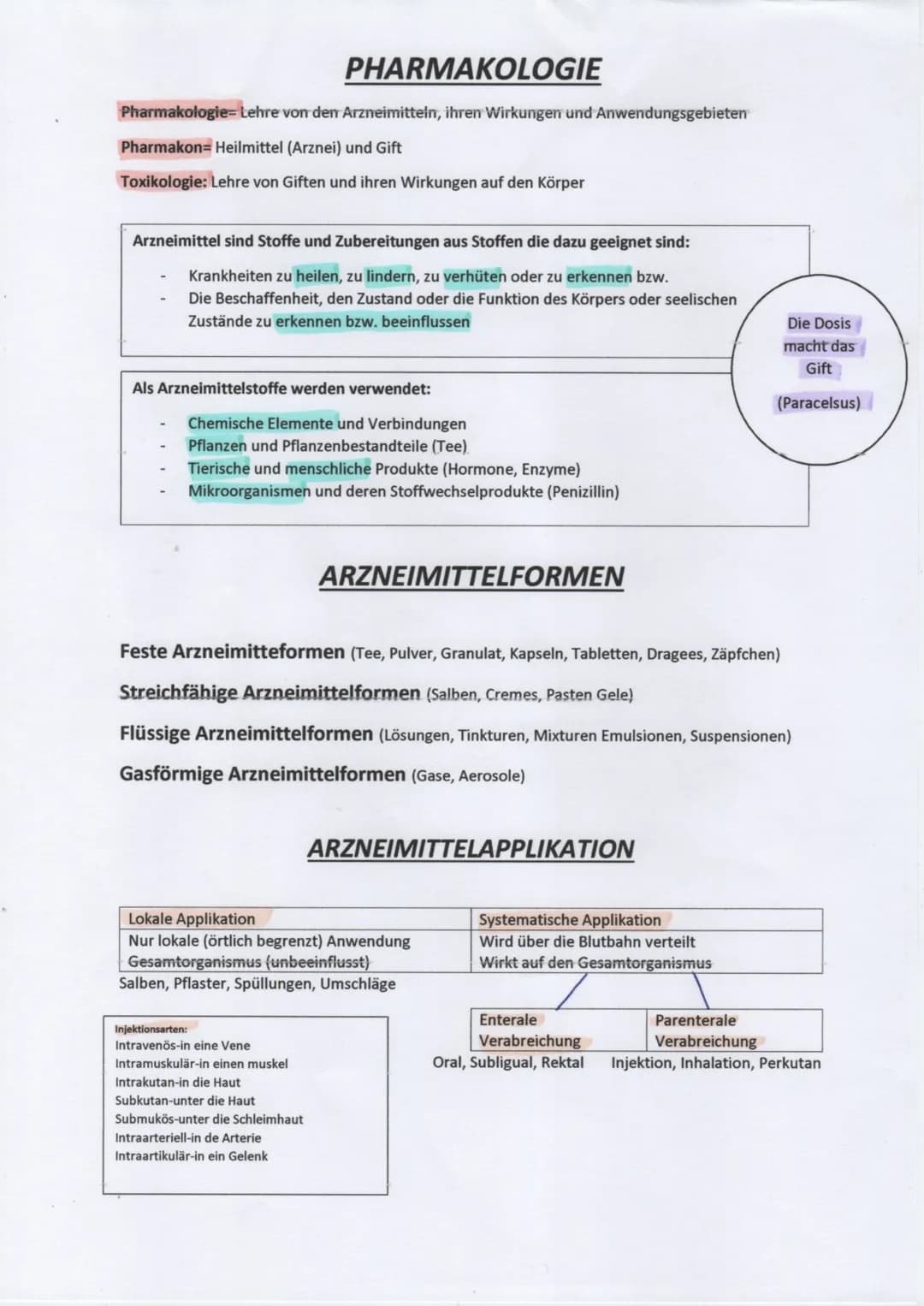 PHARMAKOLOGIE
Pharmakologie-Lehre von den Arzneimitteln, ihren Wirkungen und Anwendungsgebieten
Pharmakon= Heilmittel (Arznei) und Gift
Toxi