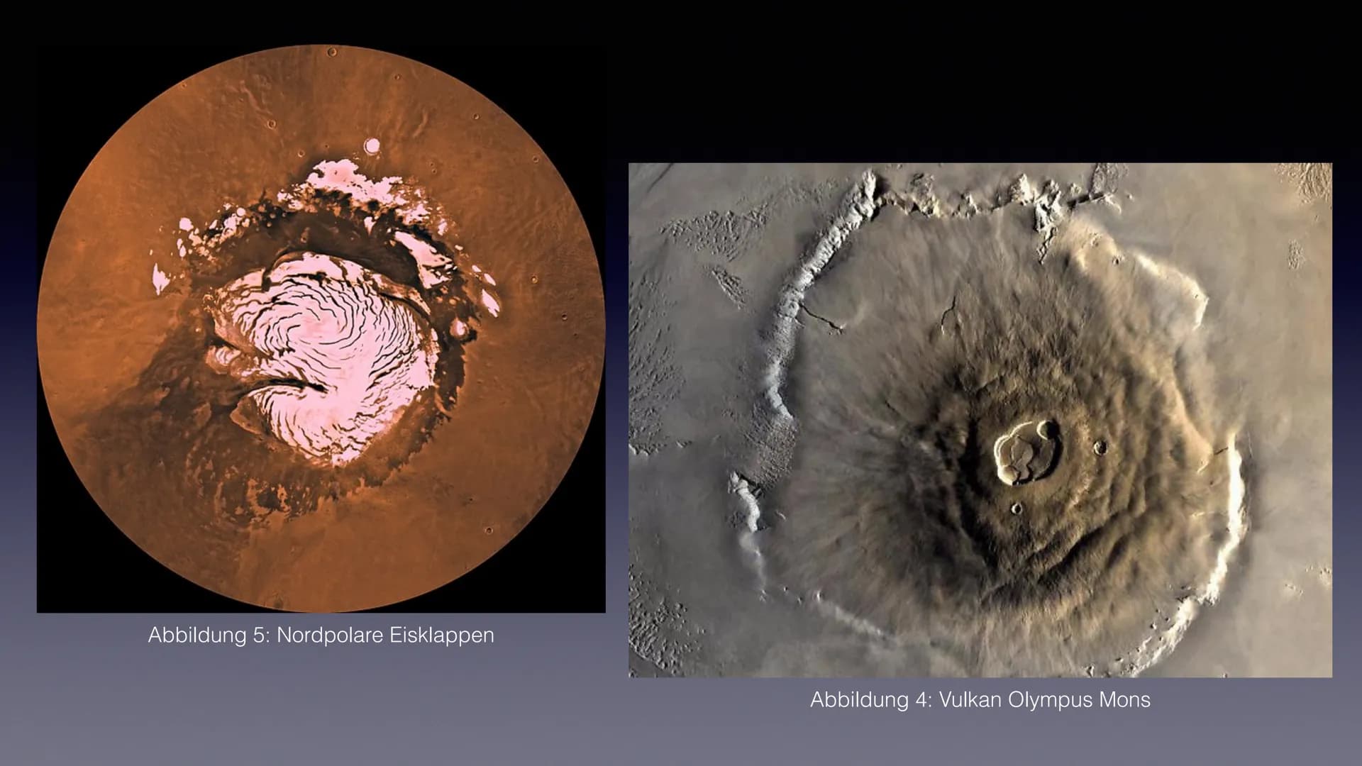 Der Mars
Präsentation von Emily Stoppel ●
●
Herkunft des Namens
allgemeine Angaben
• Marsmonde
• Aufbau & Atmosphäre
●
Vulkane und Polare
Kr