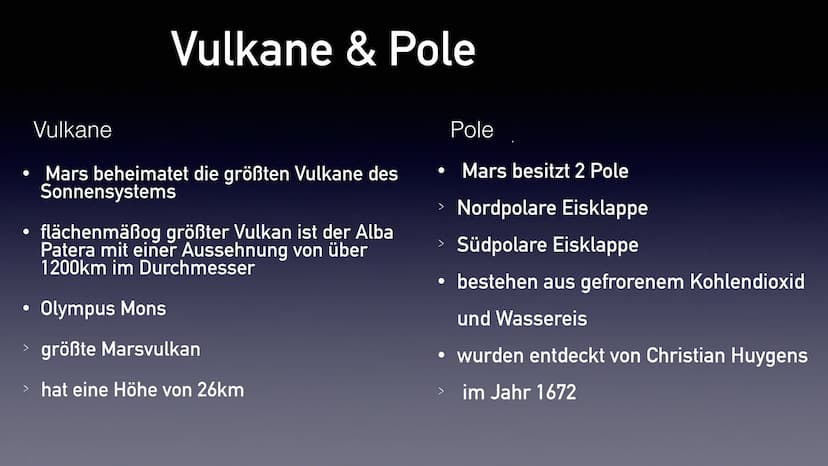 Der Mars
Präsentation von Emily Stoppel ●
●
Herkunft des Namens
allgemeine Angaben
• Marsmonde
• Aufbau & Atmosphäre
●
Vulkane und Polare
Kr