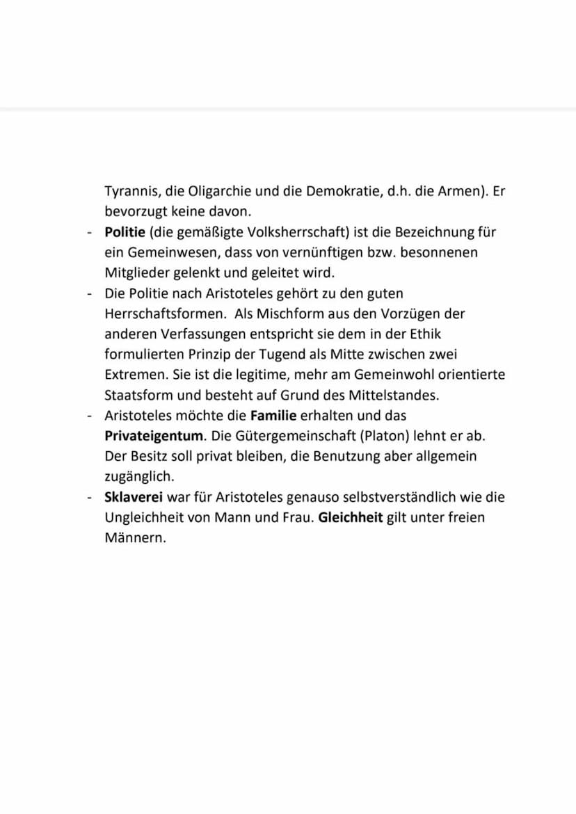"Der Mensch als Staaten bildendes Lebewesen"
Aristoteles hat einen empirischen Ansatz (im Gegensatz zu
Platon), er entwickelt prozesshafte V