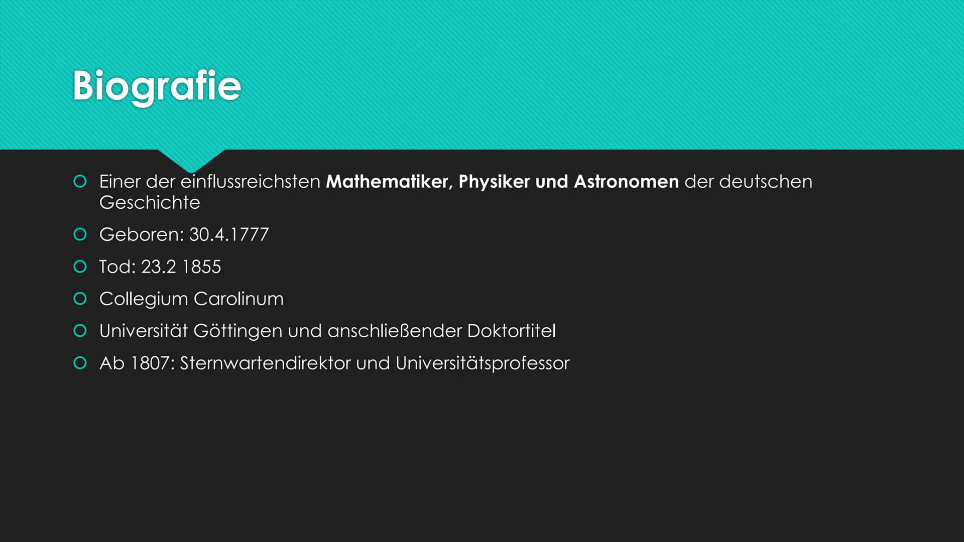 Das Gauß-Verfahren
Mathematik GFS - Kursstufe Gliederung
Biografie - Carl Friedrich Gauß
O Bekannte Verfahren und Erfindungen von Gauß
O Das