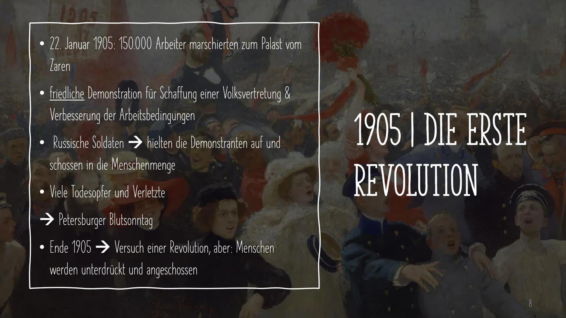 S
DIE RUSSISCHEN REVOLUTIONEN
Erstellt von Süleyman Kücükbiyik INHALTE DER
PRÄSENTATION
Erklärung wichtiger Begriffe
Die Russische Revolutio