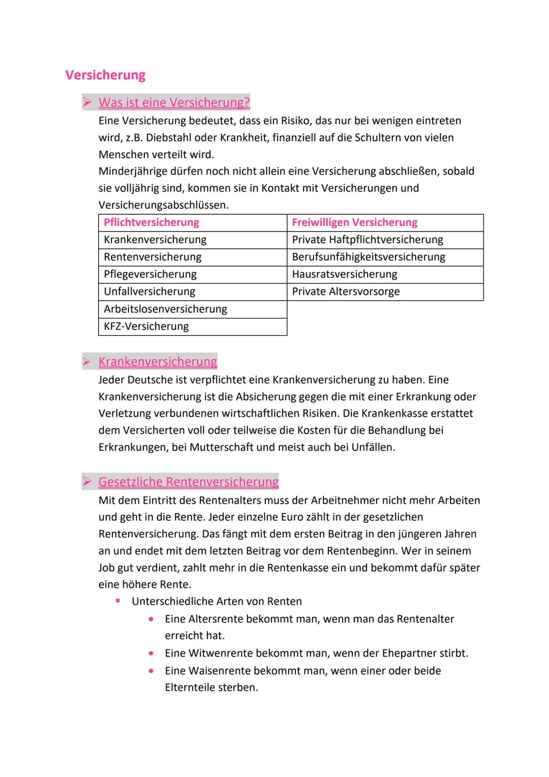 
<h2 id="wasisteineversicherung">Was ist eine Versicherung?</h2>
<p>Eine Versicherung bedeutet, dass ein Risiko, das nur bei wenigen Mensche