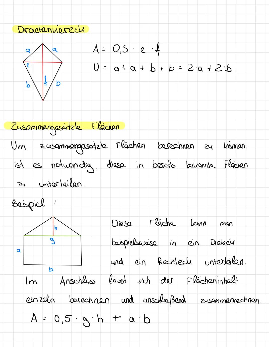 # Flächenberechnung

A Flächeninhalt

U Umfang

Quadrat

Q

A= a.a

U = a + a + a + a = 4. a

a

Rechteck

b

Dreieck

a

b

h

9

a

A = ab