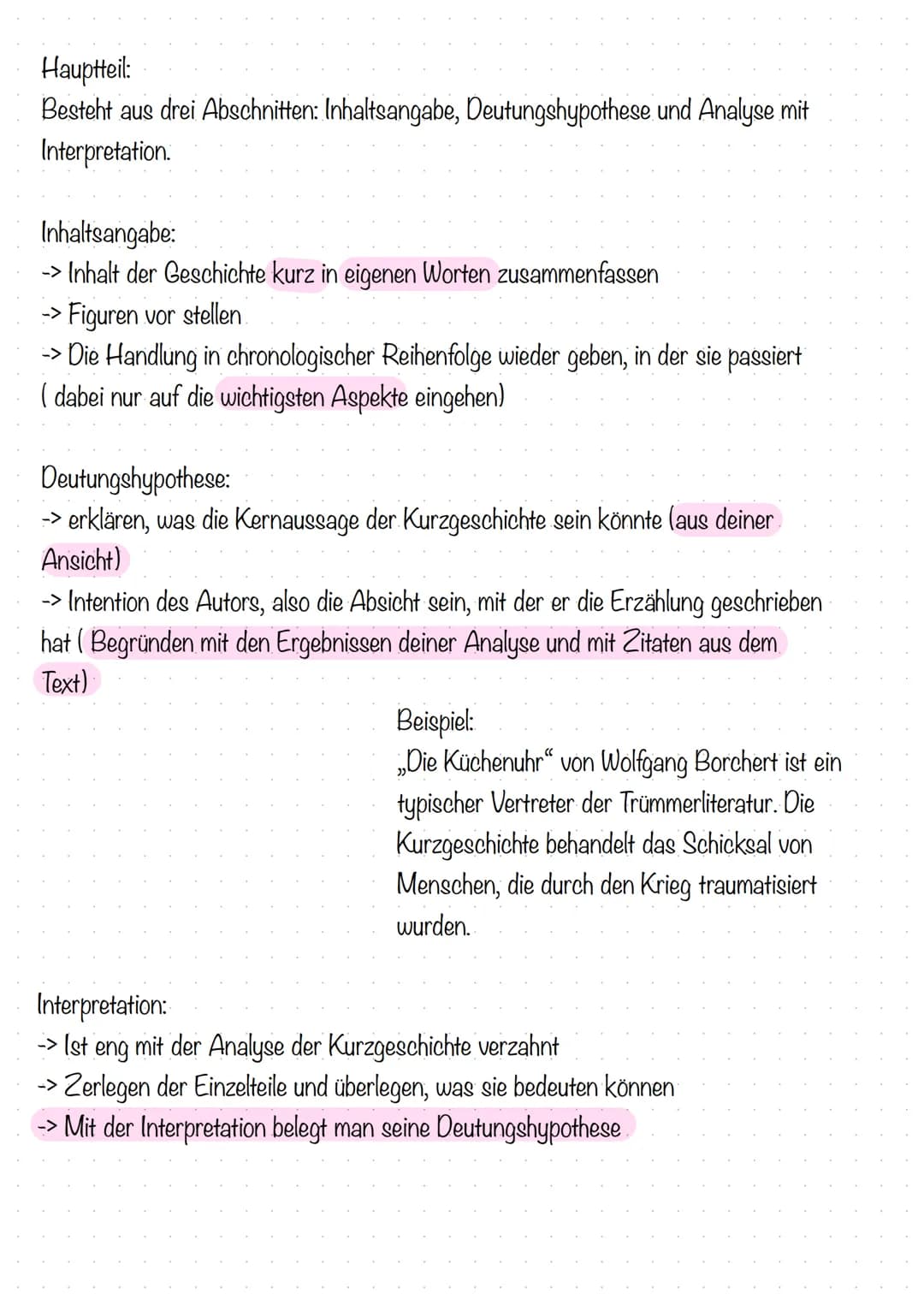 Kurzgeschichten interpretieren
1. Schritt: Vorbereitung
-> Text mehrmals durchlesen
-> Wichtige Stellen markieren und Notizen machen
Zeit: G