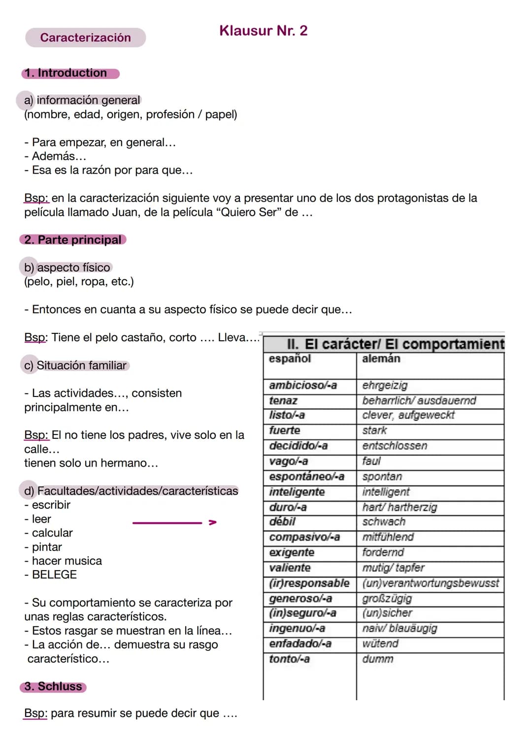 Caracterización
1. Introduction
a) información general
(nombre, edad, origen, profesión / papel)
Para empezar, en general...
- Además...
- E