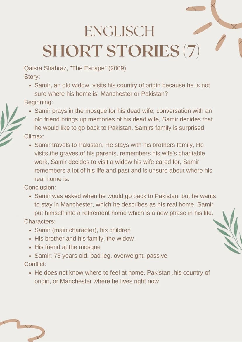 Jhumpa Lahiri, "The Third and Final Continent" (1999)
Story:
Beginning:
• narrator leaves India in 1964 and comes to the UK
lives in London 