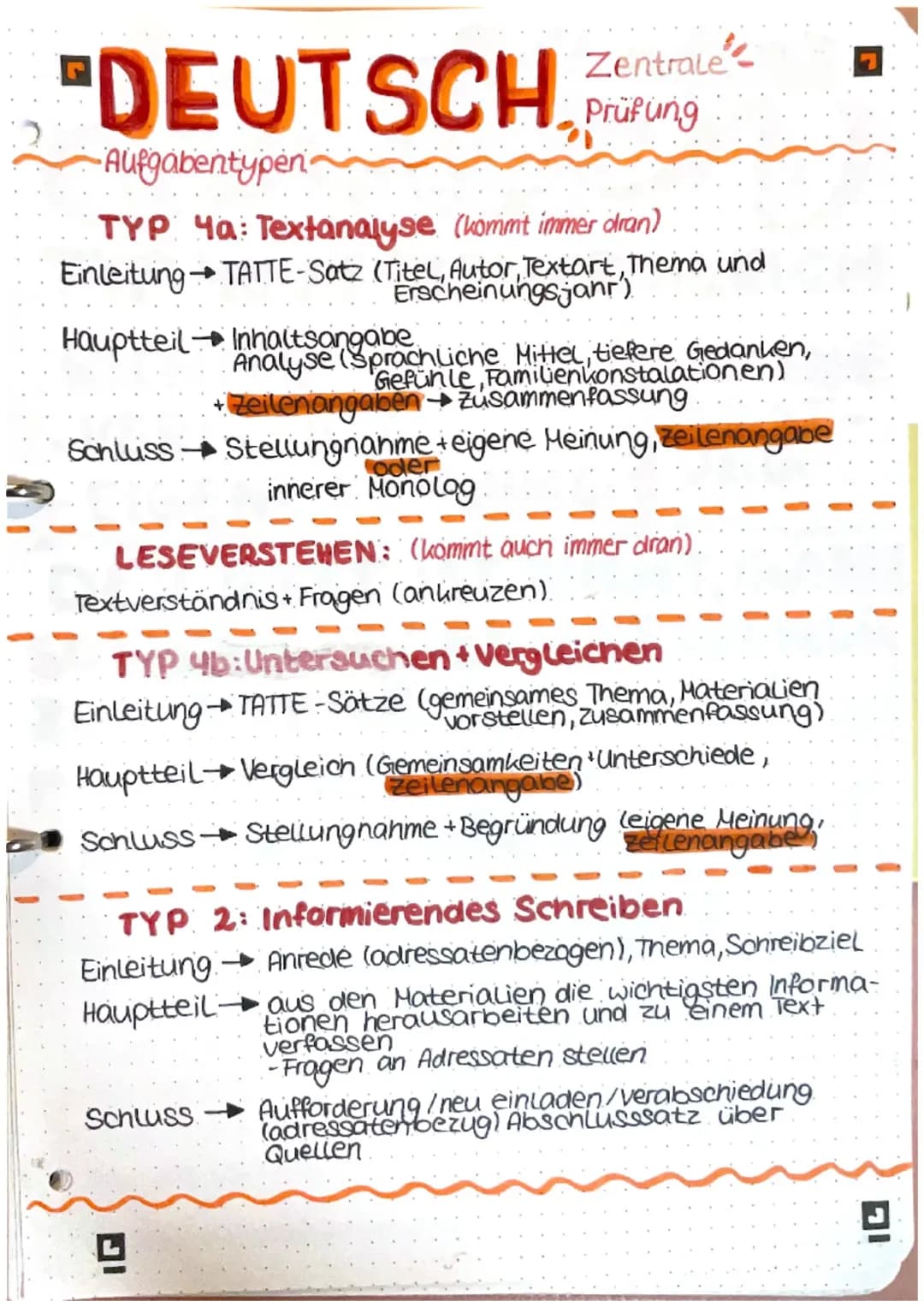 Aufgabentypen für die Zentale Prüfung Deutsch