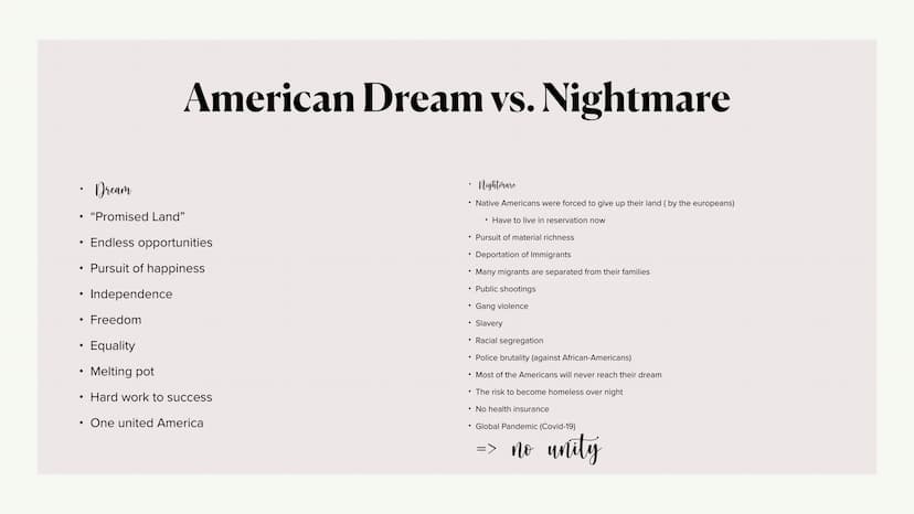 The American Dream
Maria Falz • Quote
• Definition
• Quote
• Historical Background
• Quote
• American Dream vs. Nightmare
• Quote
• The Amer