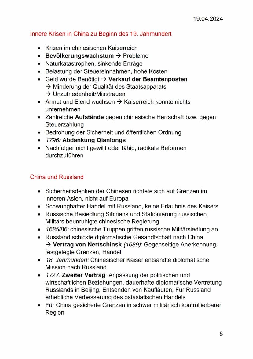 19.04.2024
Die Blütezeit der Qing-Dynastie
Eine neue Dynastie
• Chinesische Geschichte: Keine Epochen, sondern
Dynastien
•
•
Kaiserreich: 22