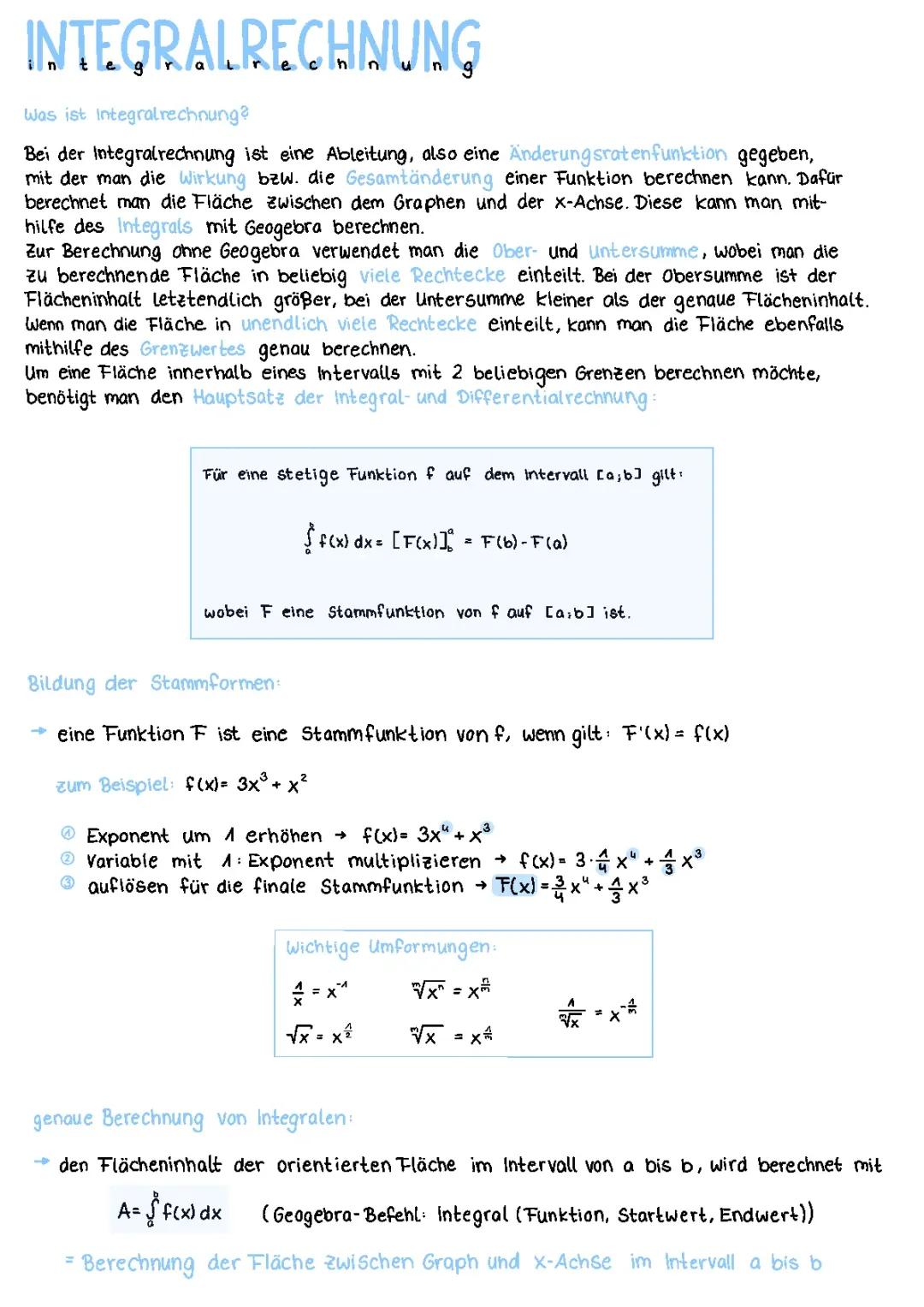 Lernzettel Integralrechnung