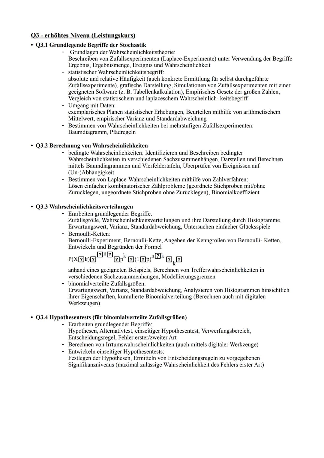 Abiturerlass Mathematik
Q1 - erhöhtes Niveau (Leistungskurs)
• Q1.1 Einführung in die Integralrechnung
- Bedeutung des Integrals als Bestand