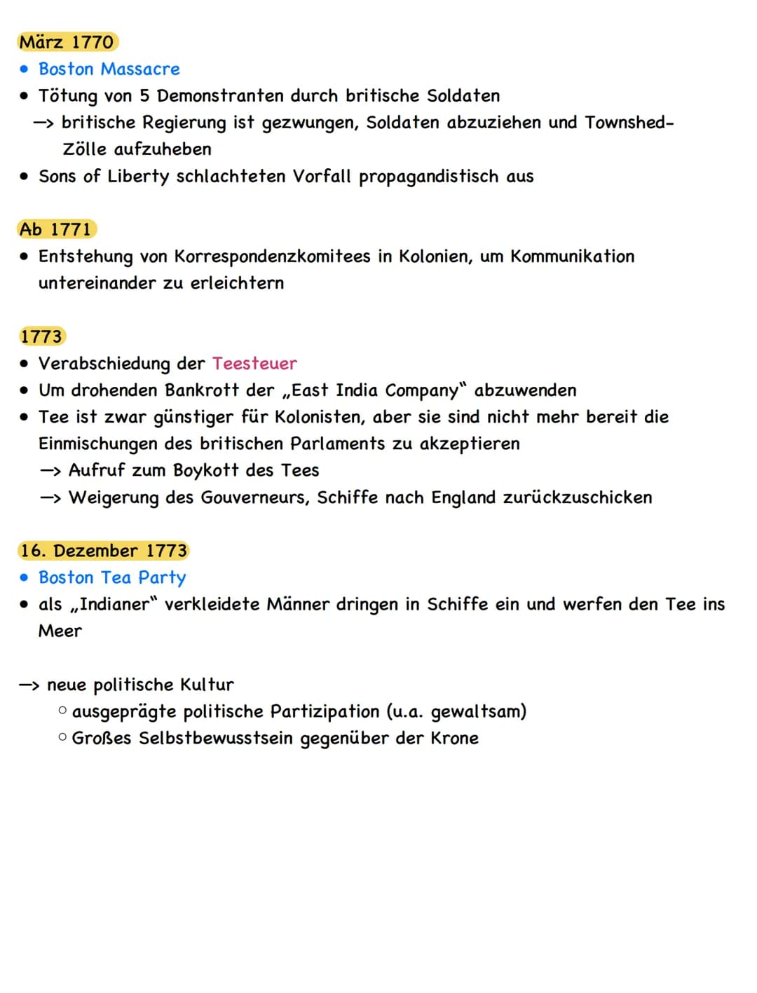 Zusammenfassung
American Revolution
Die nordamerikanischen Kolonien
• Entstehung von 13 britischen Kolonien an der Ostküste Nordamerikas
(po