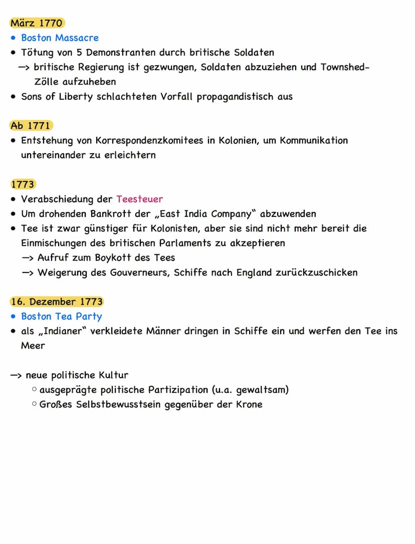 Zusammenfassung
American Revolution
Die nordamerikanischen Kolonien
• Entstehung von 13 britischen Kolonien an der Ostküste Nordamerikas
(po