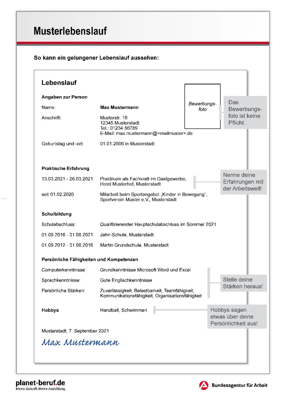 Lebenslauf für Bewerbung 