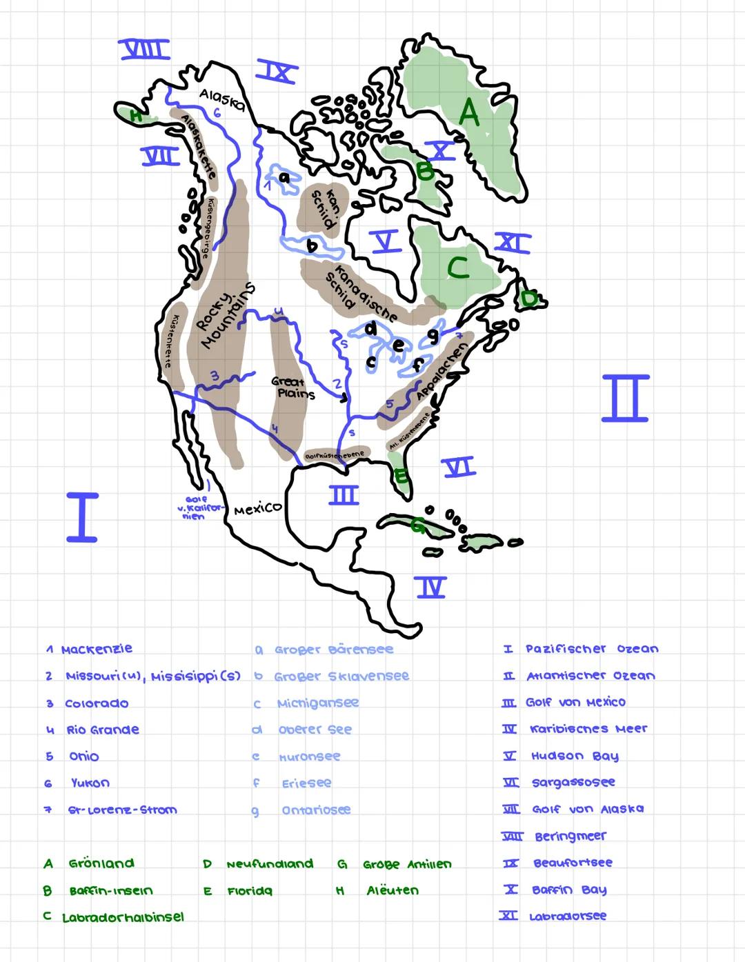 4
5
6
H
7
VII
Rio Grande
onio
Yukon
AIGS
Küstenkette
St-Lorenz-Strom
Alaska
Rocky
Mountains
A Grönland
B Baffin-Insein
C Labradorhalbinsel
G