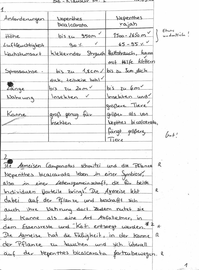 Aufgabenstellung:
1. Vergleichen Sie die Kennzeichen der Kannenpflanzen Nepenthes bicalcarata und
Nepenthes rajah sowie ihre ökologischen Ni