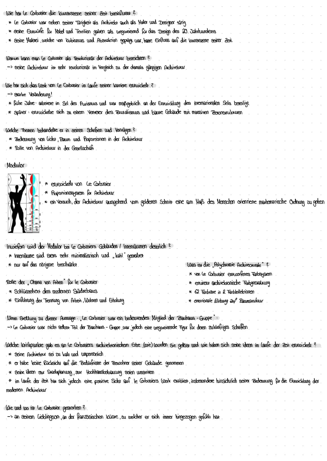 Kunst Klausur 12.05.2023 - Le Corbusier und Architektur
5 Punkte der neuen Architektur und ihre Funktionen - Manifest für die moderne, Archi