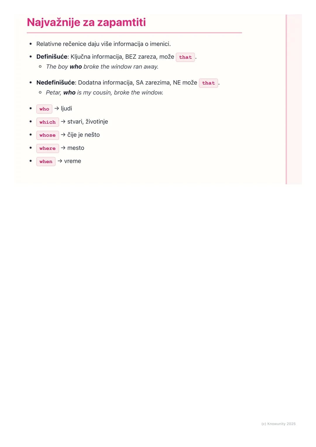 # Relativne rečenice (Relative
Clauses)

Šta su relativne rečenice?

Relativne rečenice su zavisne rečenice koje nam daju više informacija o