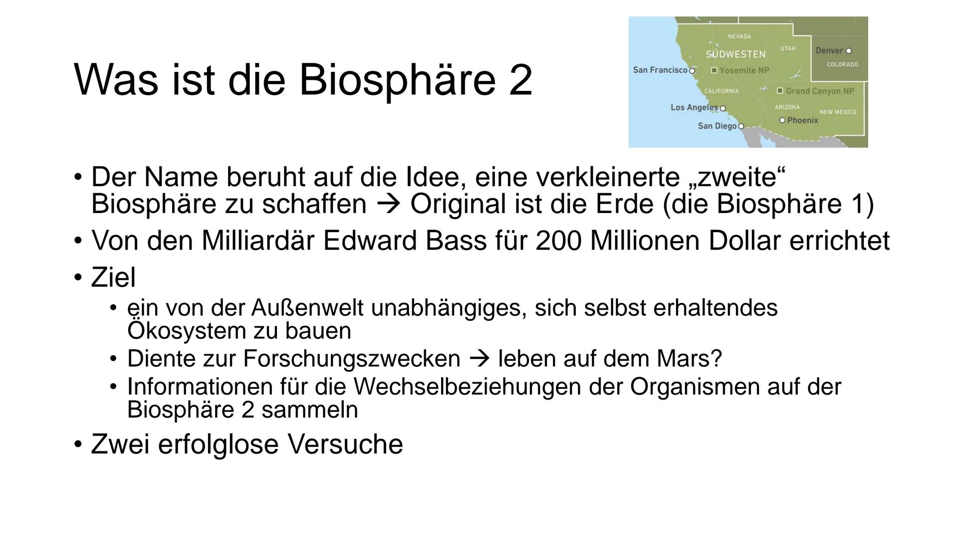 NAN
Kathrin Haug, Biologie
Biosphäre 2 Inhalt
• Was ist eine Biosphäre
• Was ist die Biosphäre 2
Aufbau
• Energiezentrum
Wasserkreislaufsyst
