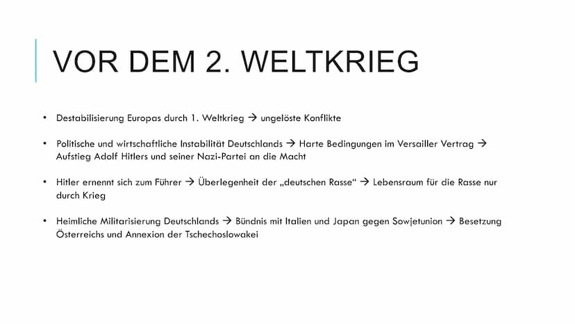 2. WELTKRIEG Der 2. Weltkrieg
1) Vor dem 2. Weltkrieg
Europa war destabilisiert durch die Folgen des 1. Weltkriegs und es gab
noch viele ung