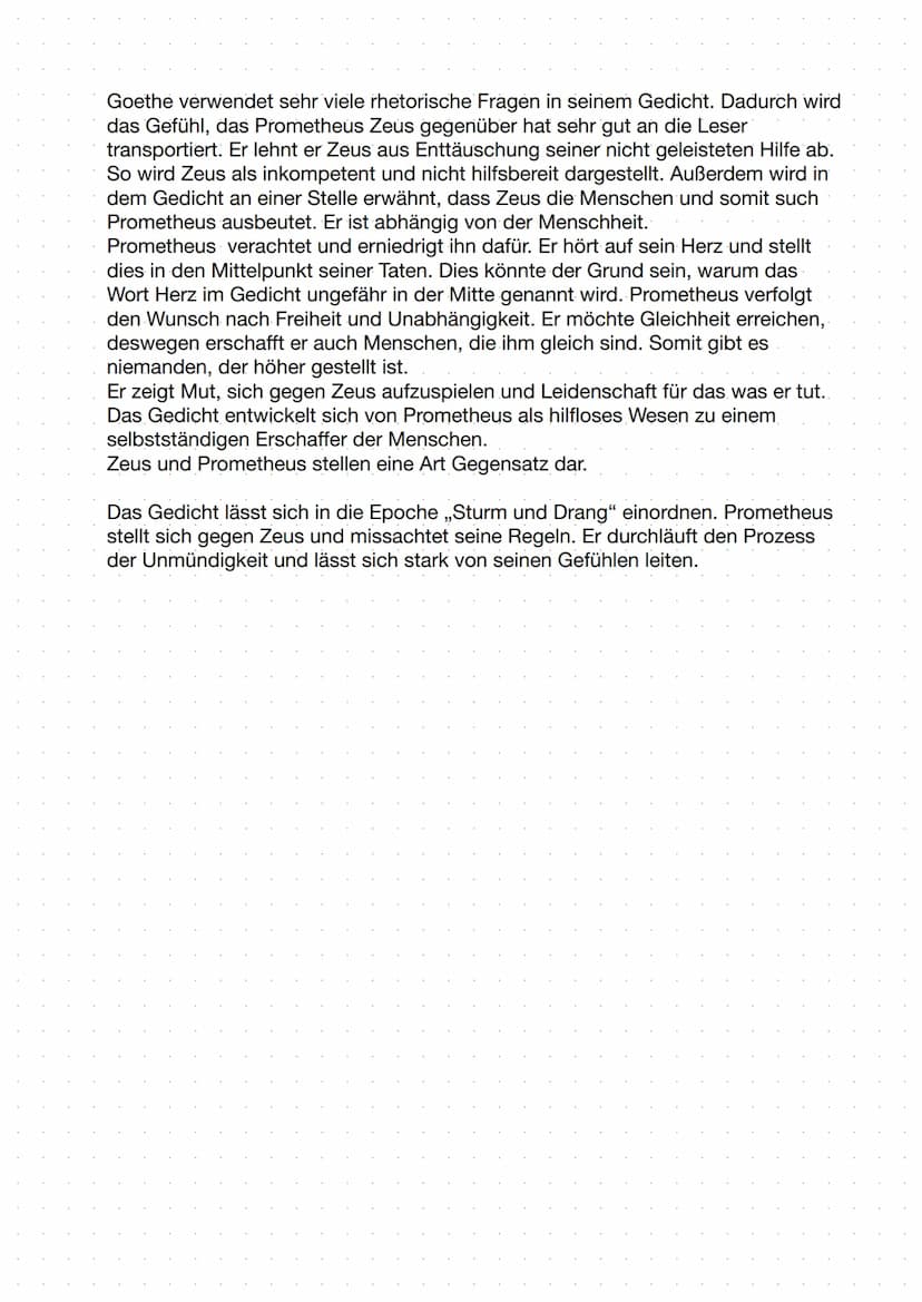 Analyse Prometheus
Das Gedicht ,,Prometheus", geschrieben von Johann Wolfgang von Goethe im
Jahr 1774, behandelt die Beziehung zwischen den 